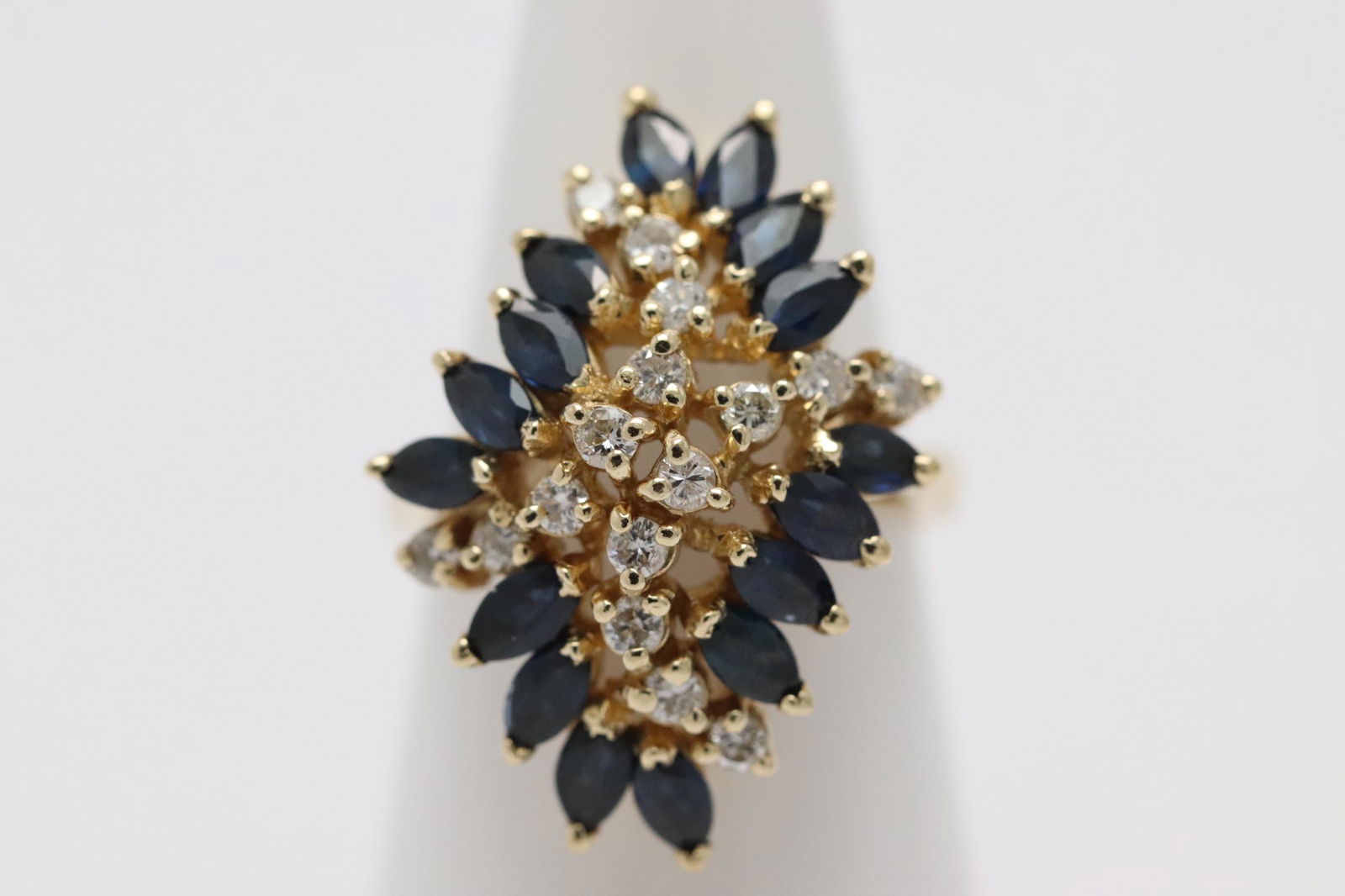 14K Y/G diamond and sapphire cocktail ring (1 of 8)