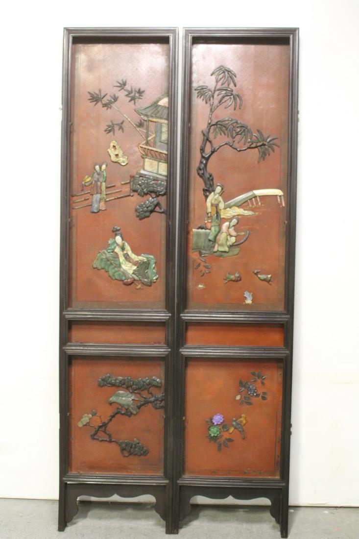 Pr Chinese antique rosewood framed wall panels (1 of 12)