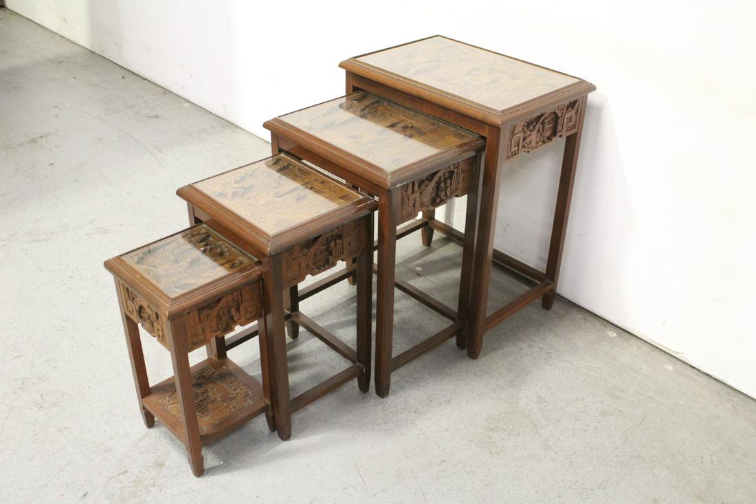 4 piece Chinese carved nested table set (1 of 11)