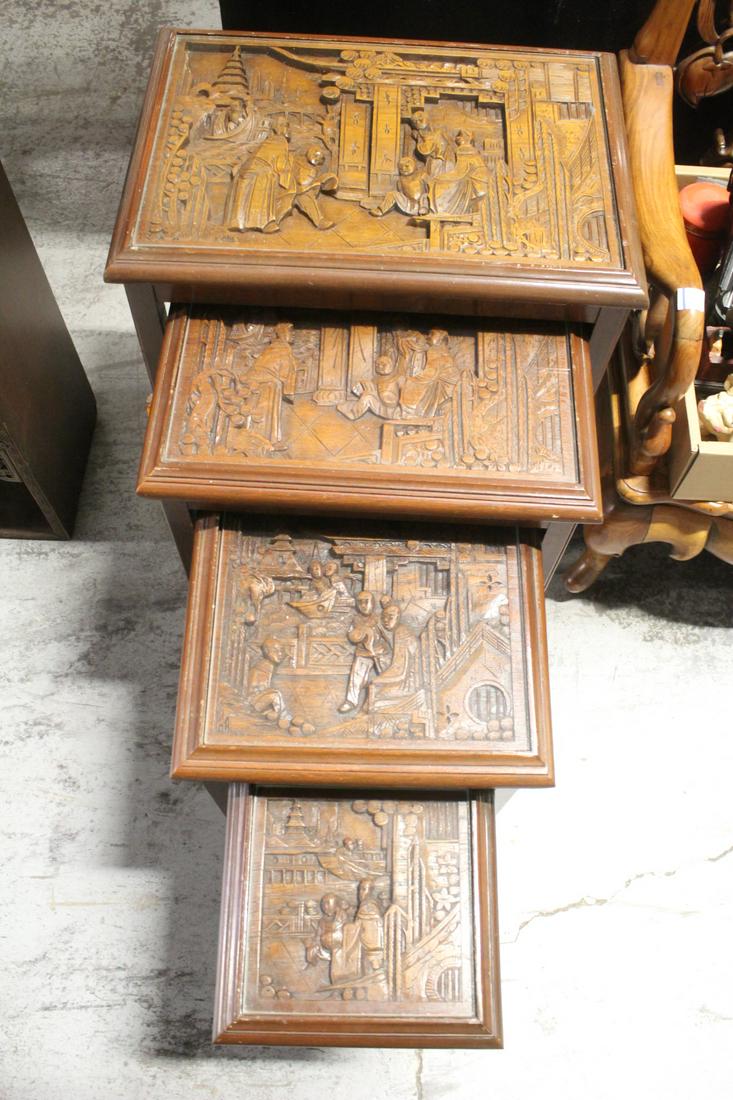 4 Chinese finely carved nested table set (1 of 11)