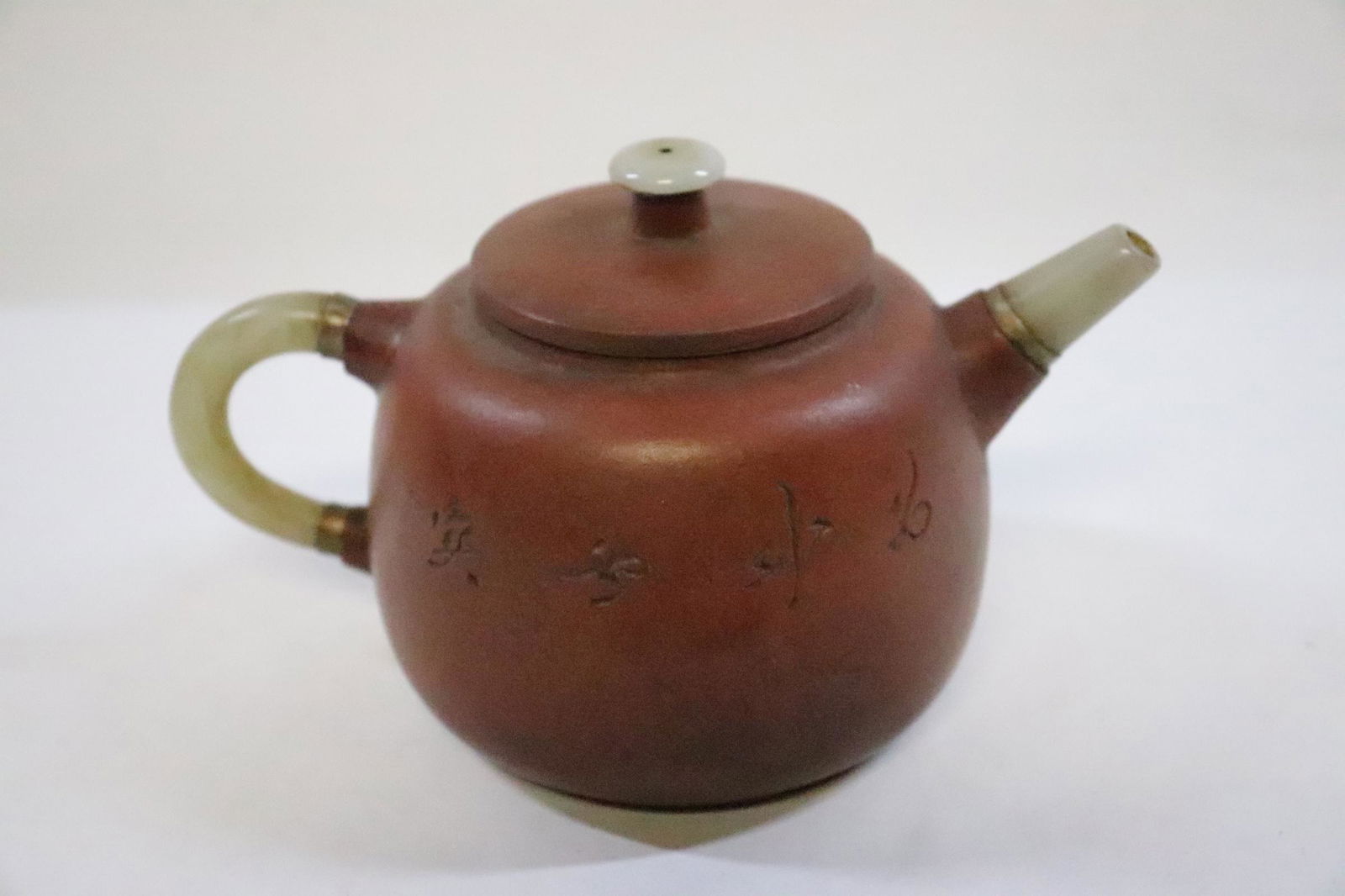 Chinese Yixing teapot w/ jade handle and spout (1 of 12)
