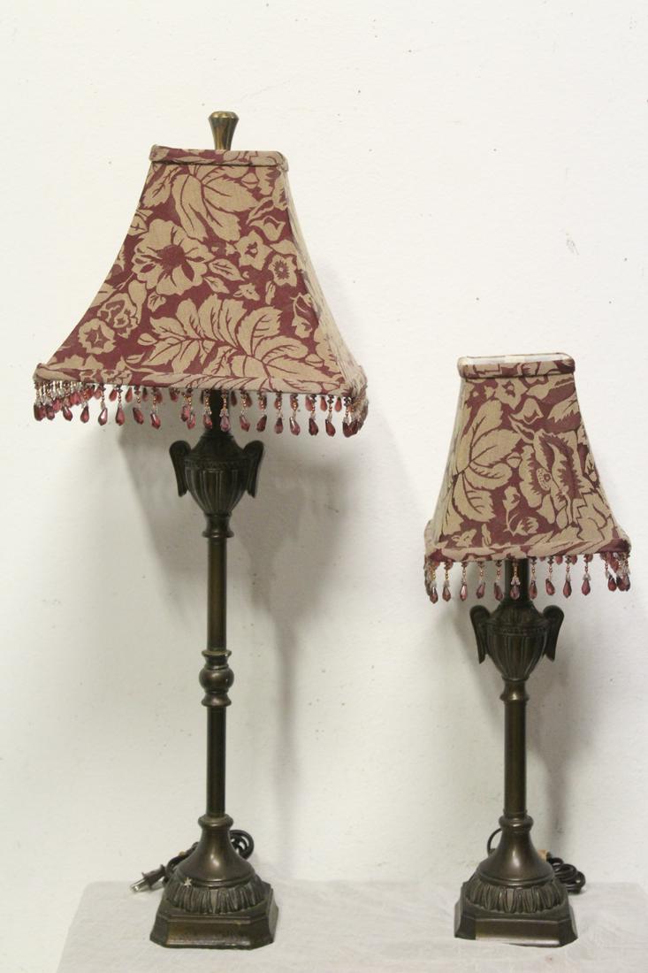 2 painted metal based table lamp with silk shade (1 of 9)