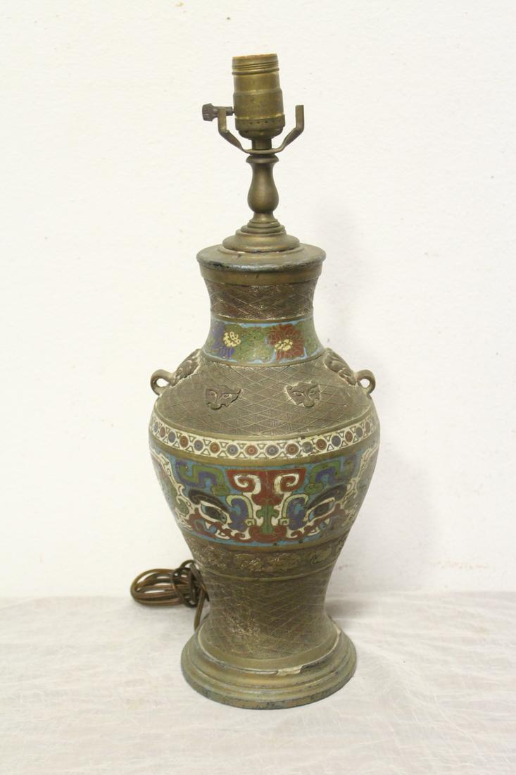 19th c. bronze based champleve vase, made as lamp (1 of 10)