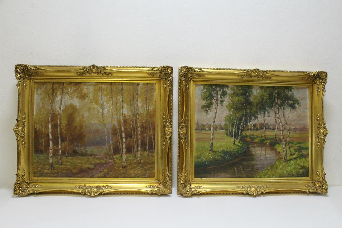 2 oil painting on panel "landscape" w/ gilt frame (1 of 10)