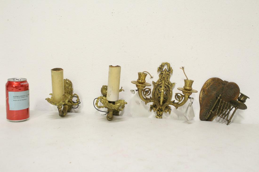 3 gilt metal wall sconces, & an antique candle holder (1 of 10)