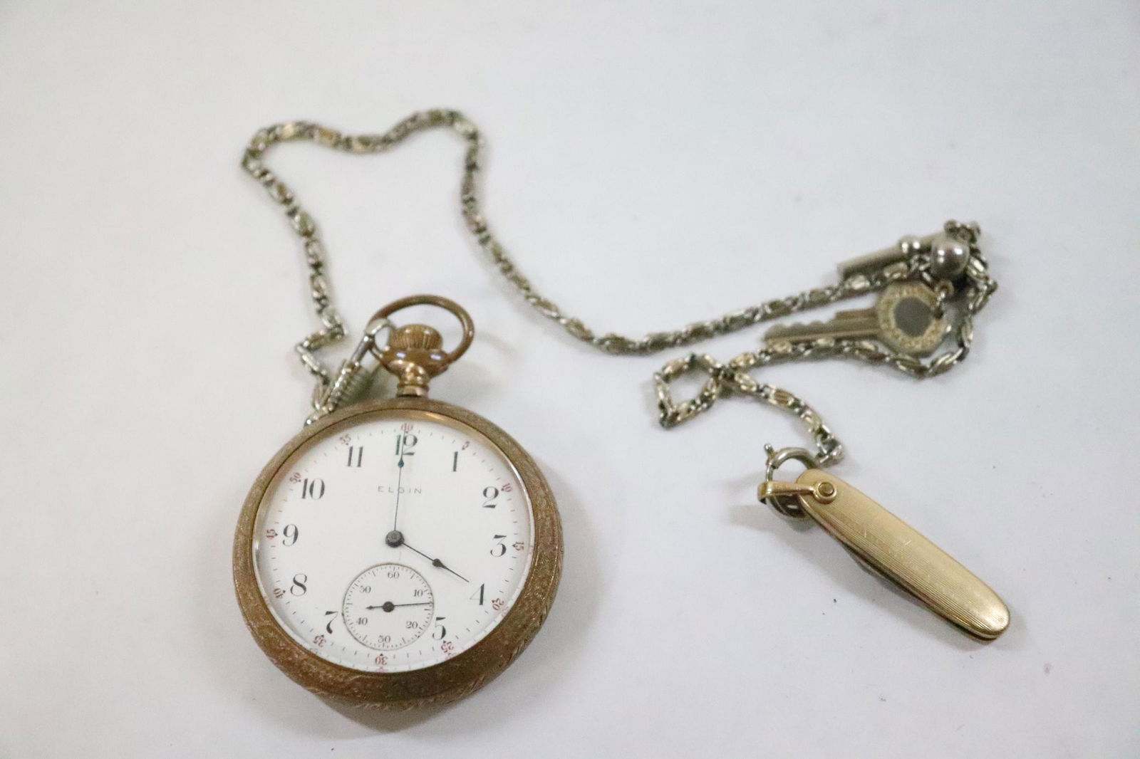 Elgin pocket watch with fob and small knife (1 of 8)