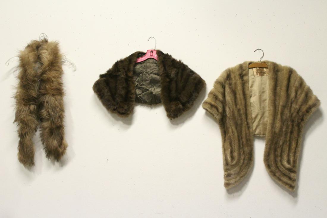 A mink stole, a mink scarf and a fox fur scarf: A mink stole (17.5"L), a mink scarf (37.5"x13.25") and a fox fur scarf (61"x9")