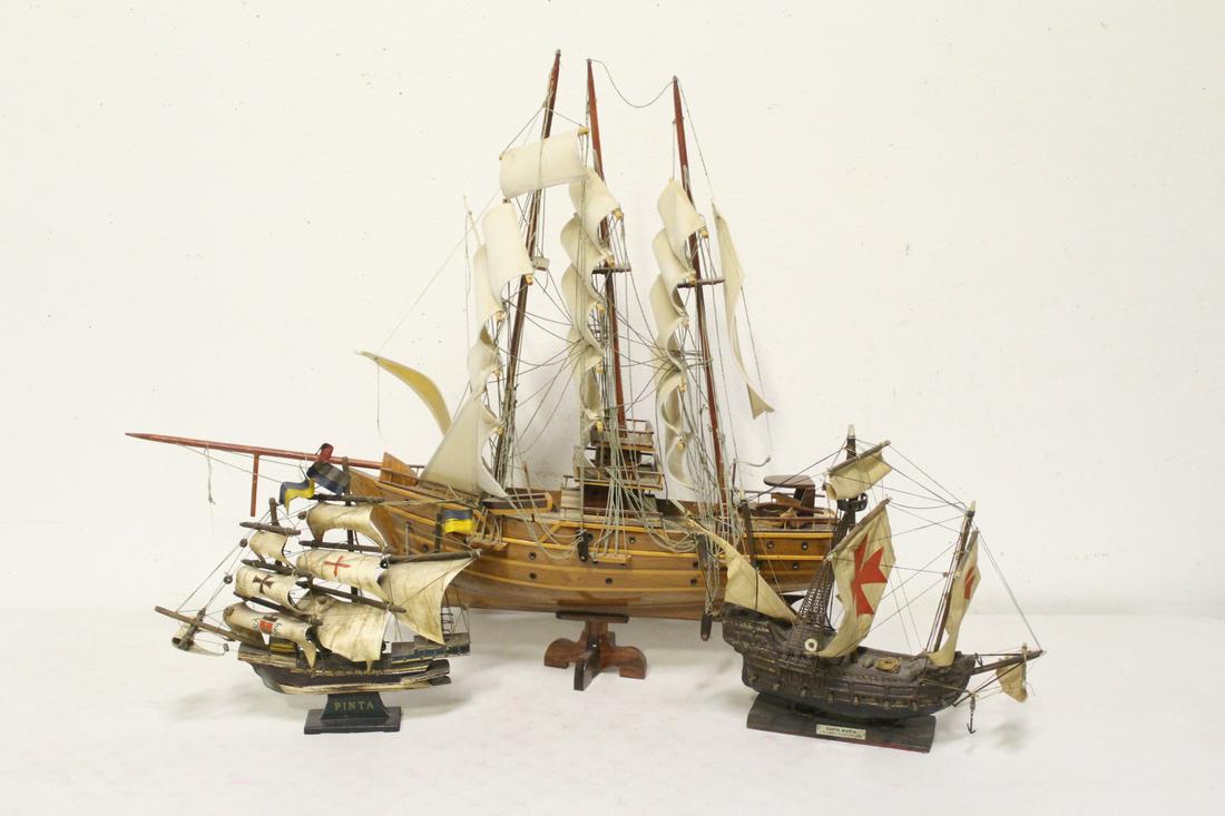 3 ship models: 3 ship models, 12.75"H - 29"H