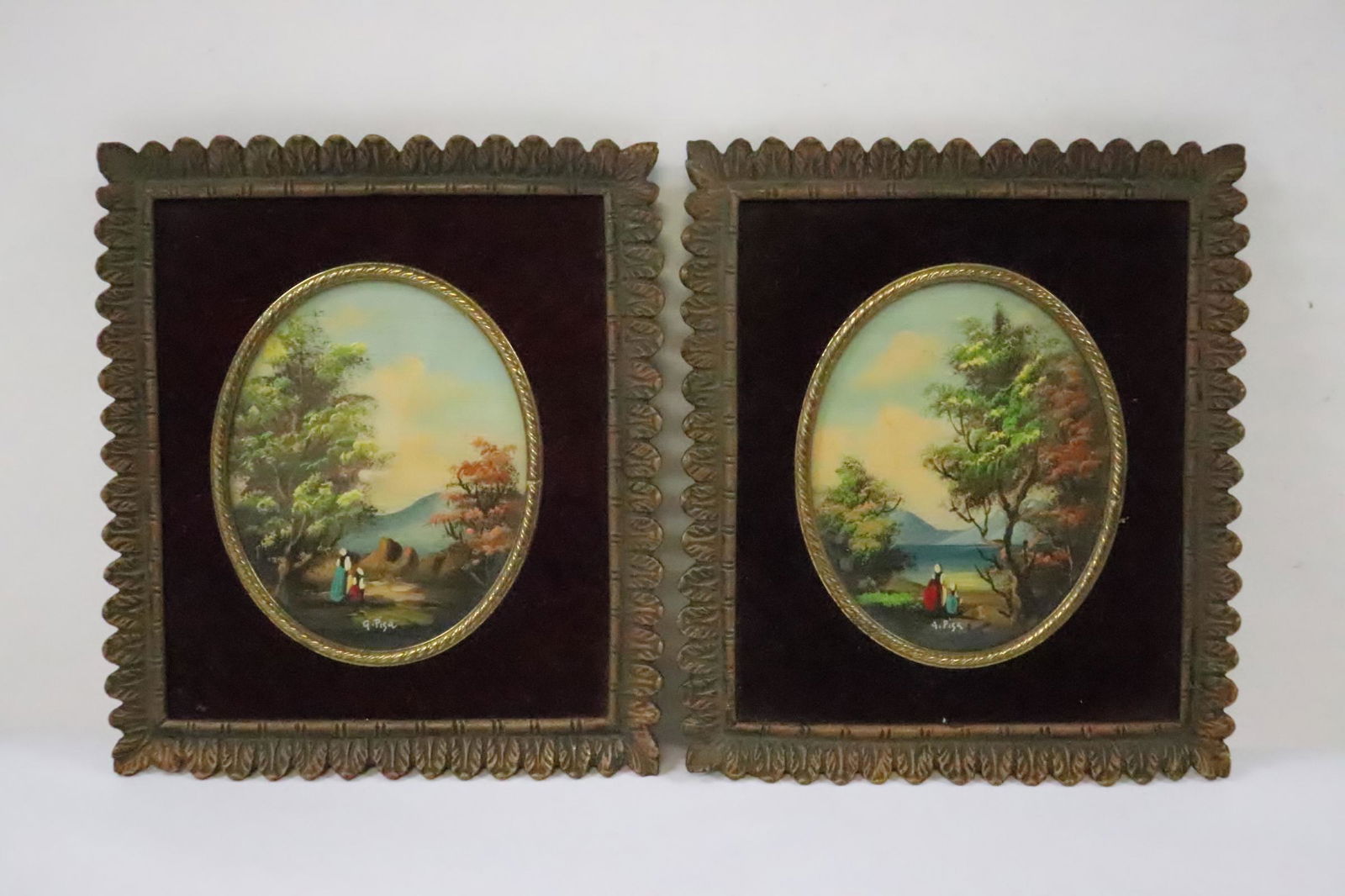 Pair miniature oil paintings, signed G. Pisa (1 of 9)