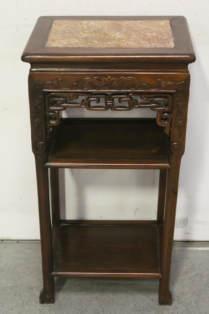Chinese antique marble top rosewood pedestal table (1 of 10)