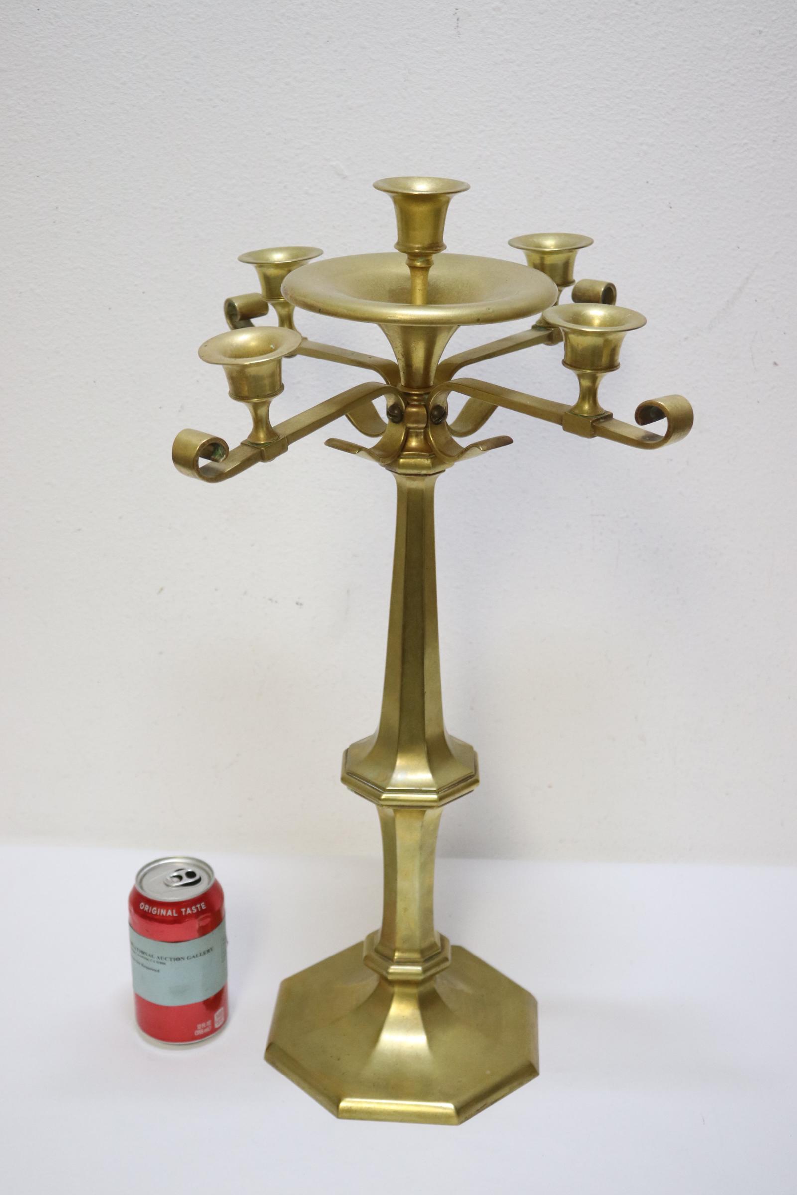 A very heavy gilt bronze candelabra: A very heavy gilt bronze candelabra, 25.25"Hx14.25"dia