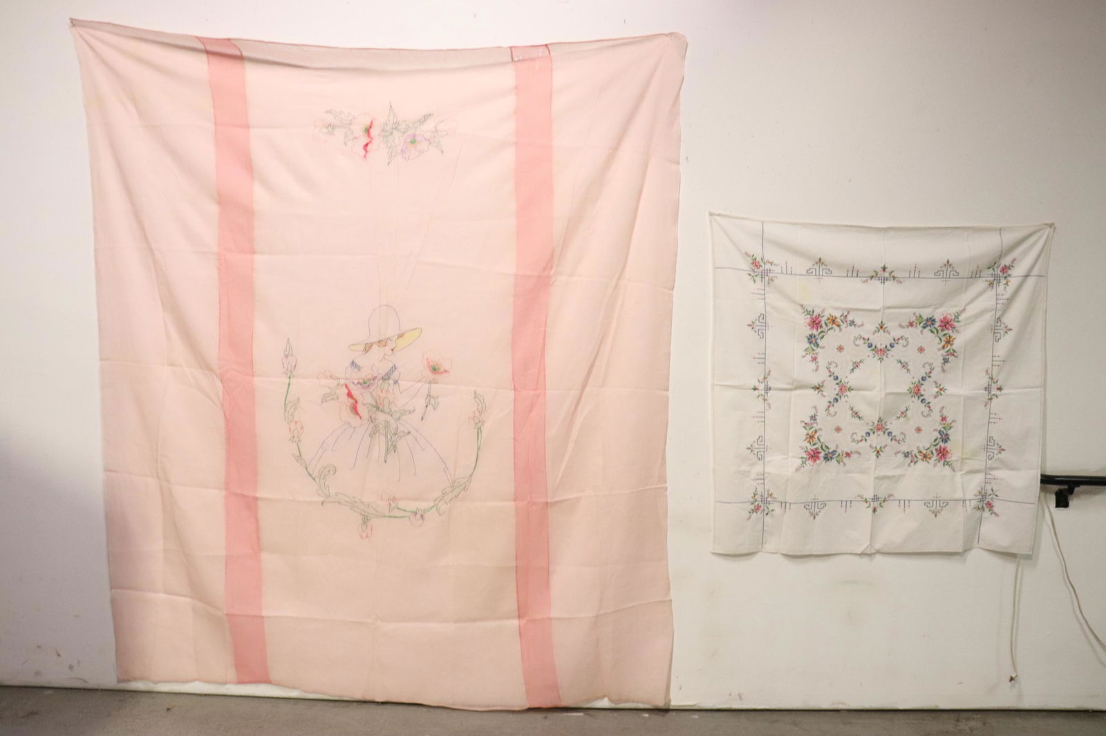 two 19th/20th c. table cloth w/ embroidery decoration (1 of 12)