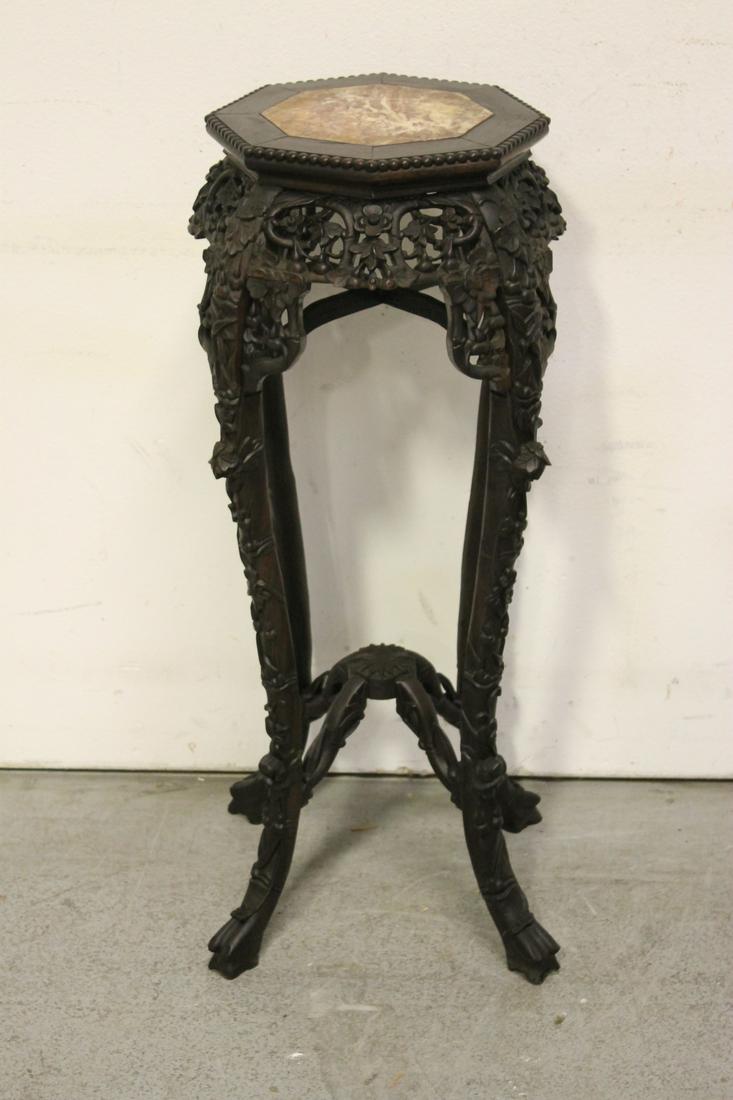 Chinese antique rosewood marble top pedestal table (1 of 10)