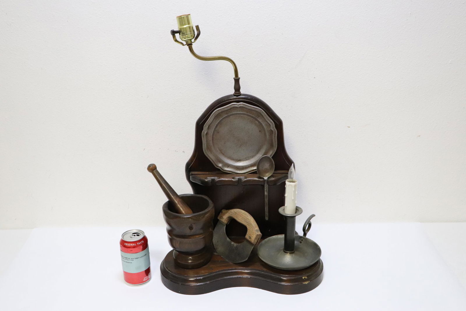 Very unusual wood table lamp with antique utensil (1 of 9)