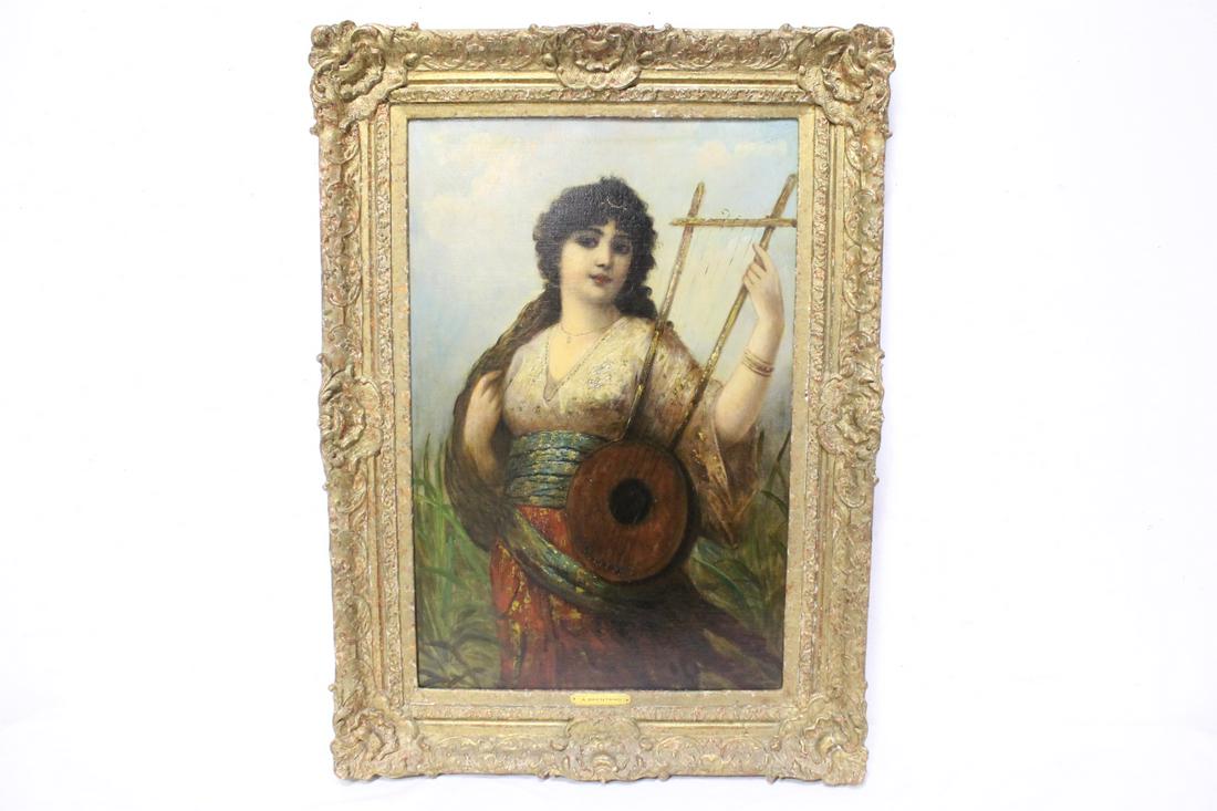 Framed oil on canvas painting by Anton Brentano (1 of 11)