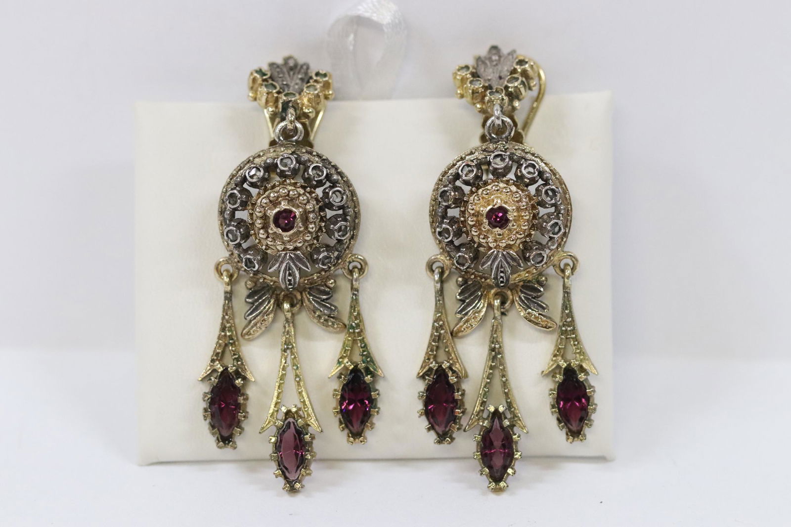 Pr Victorian silver & copper earrings w/ diamonds (1 of 11)