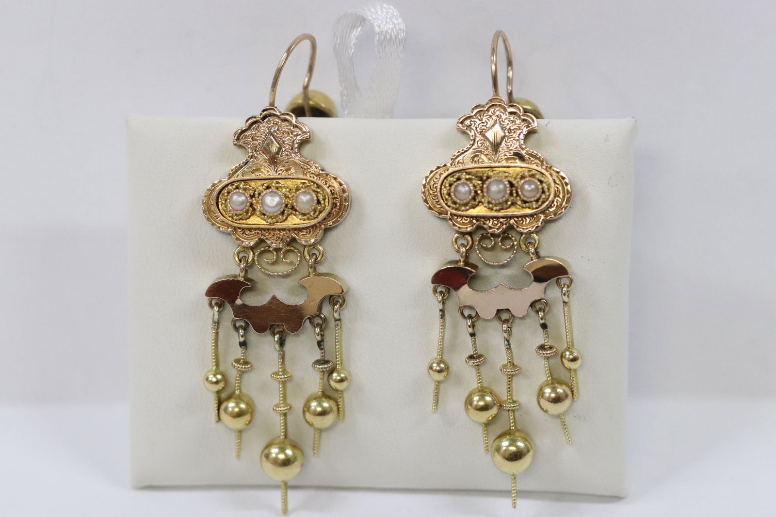 Pr Victorian 14K rose gold earrings w/ seed pearl (1 of 11)