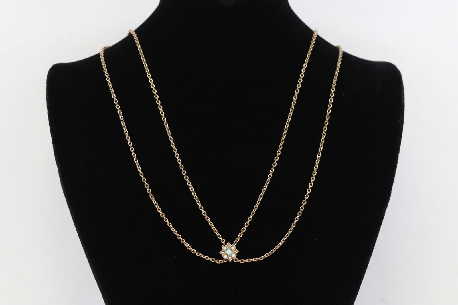 Victorian gold filled slide chain w/ opal & seed pearls (1 of 9)