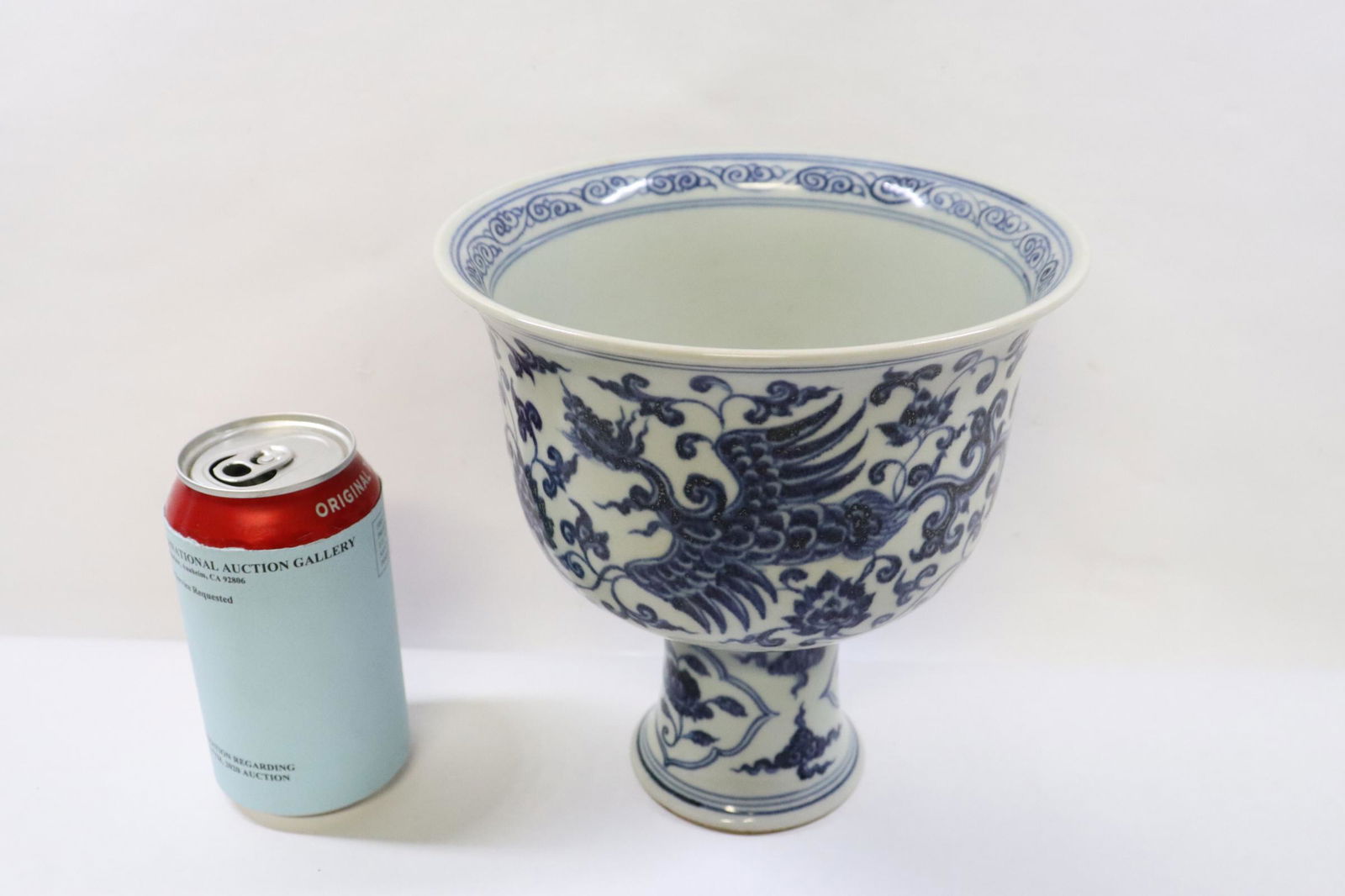 Large Chinese blue and white stem bowl (1 of 10)