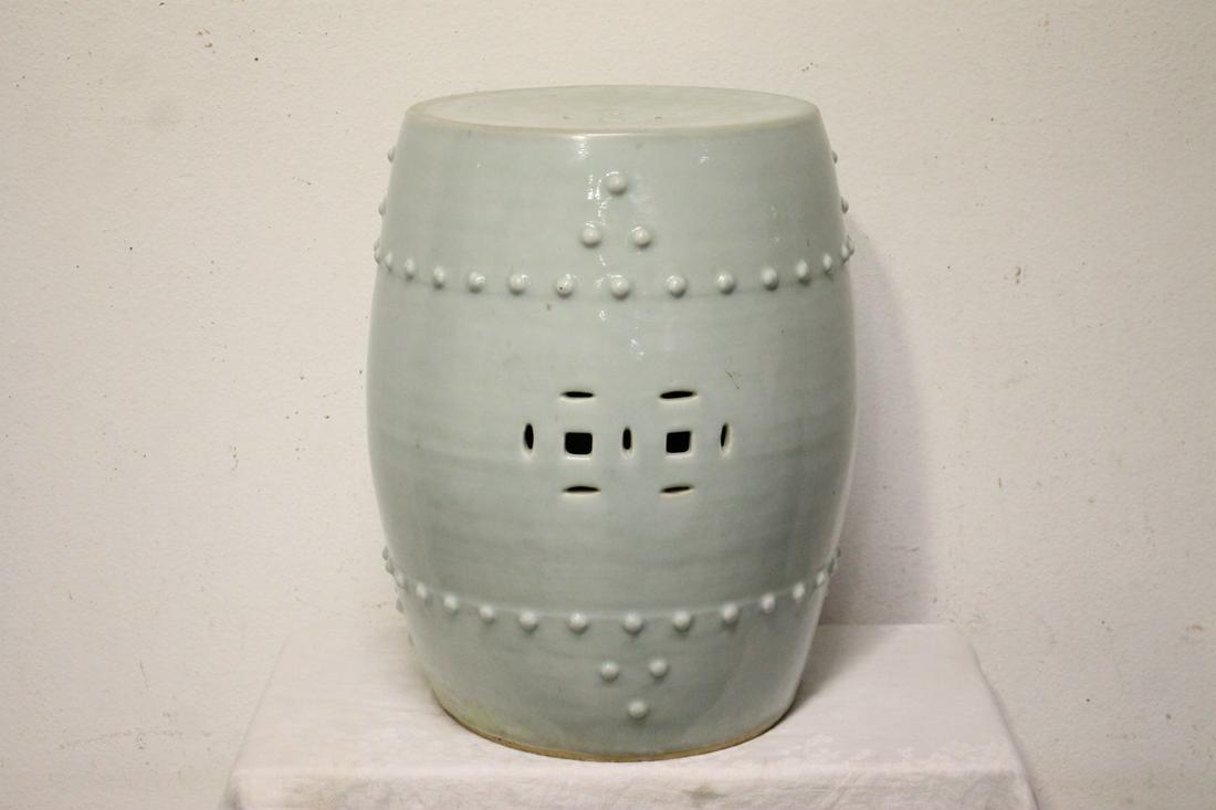 Antique Chinese light celadon porcelain stool (1 of 12)