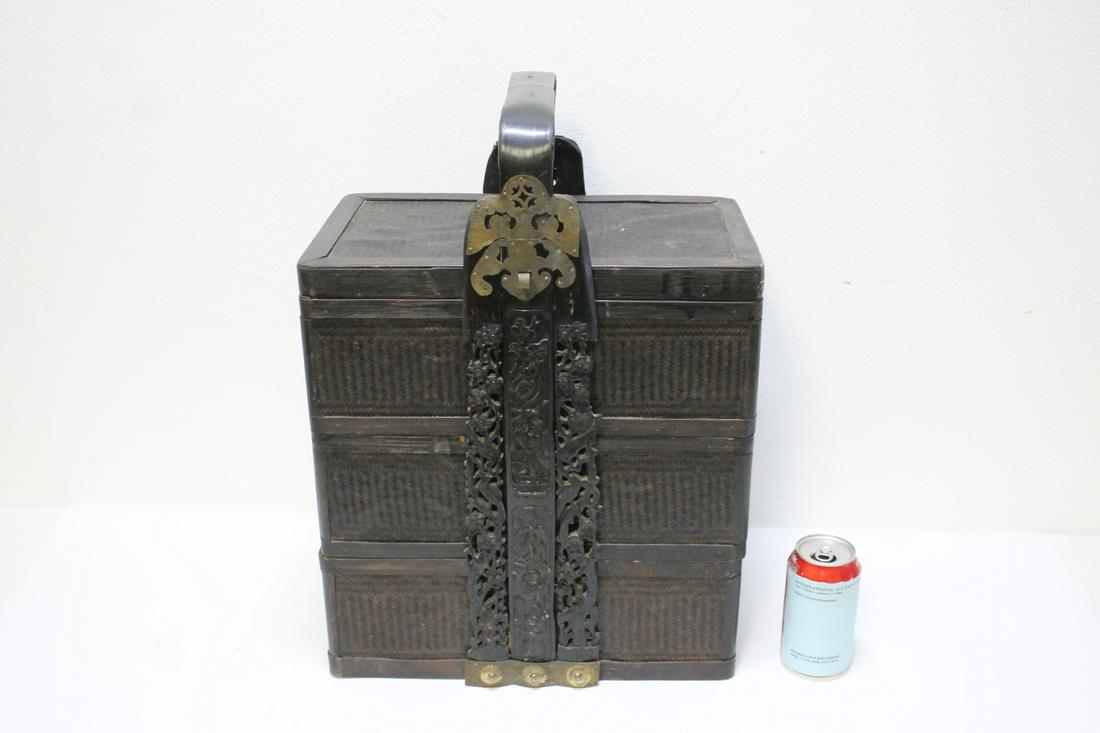 Chinese antique bamboo stacked box set: Chinese antique bamboo stacked box set, 20.5"Hx14.75"x10"