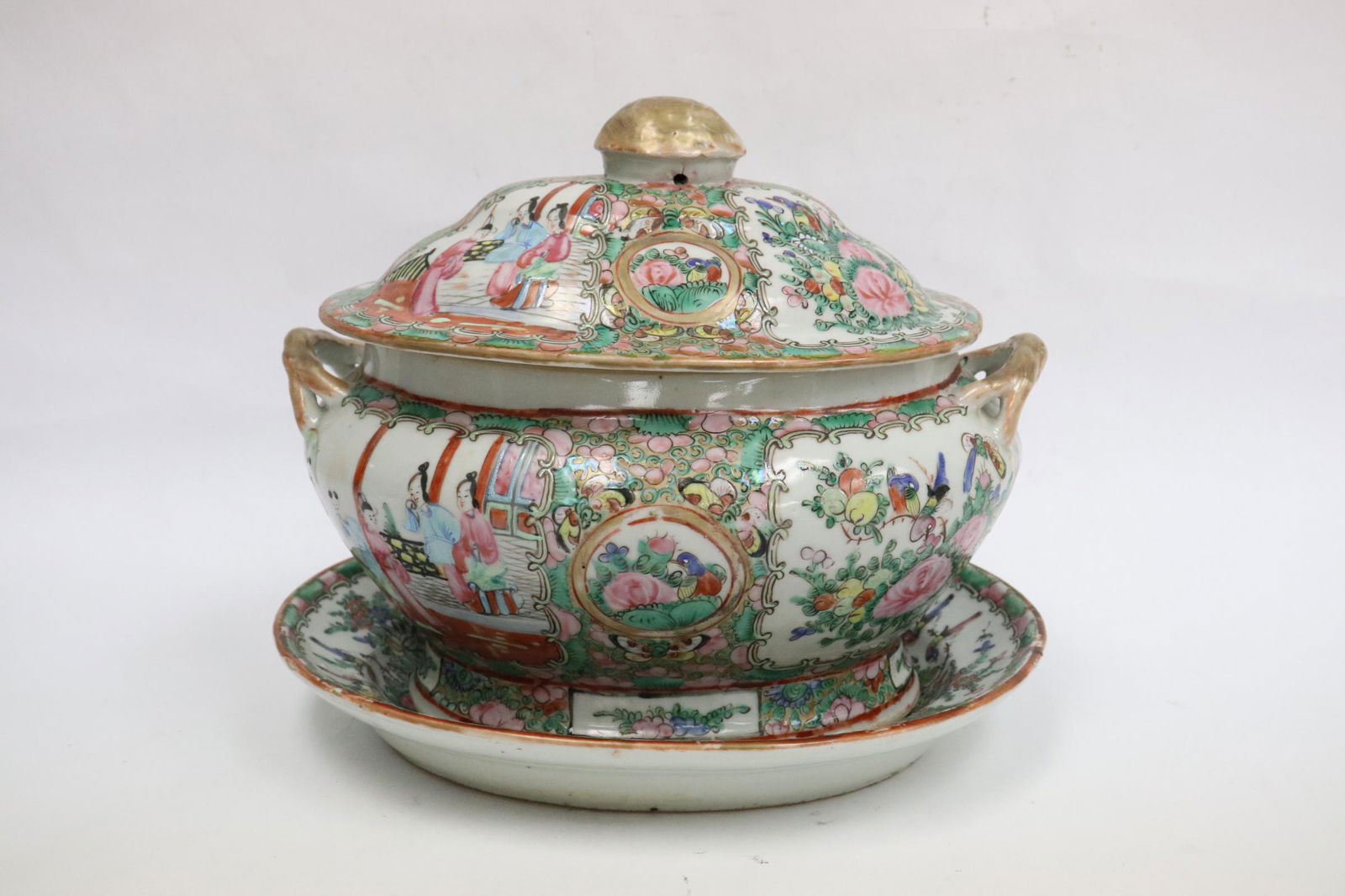 19th c. Chinese rose canton tureen with underplate (1 of 10)