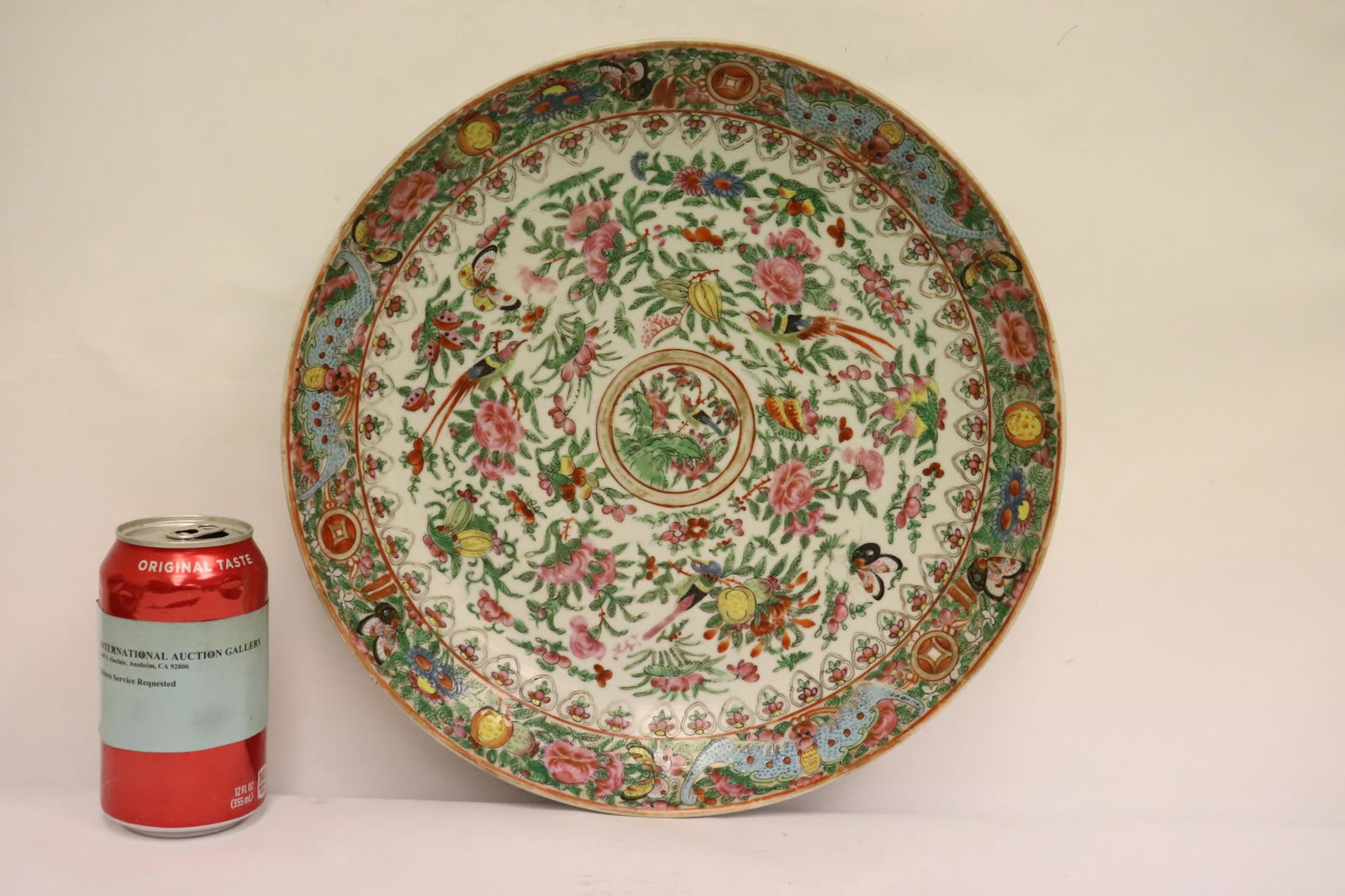 Large Chinese 19th c. famille rose porcelain plate (1 of 9)