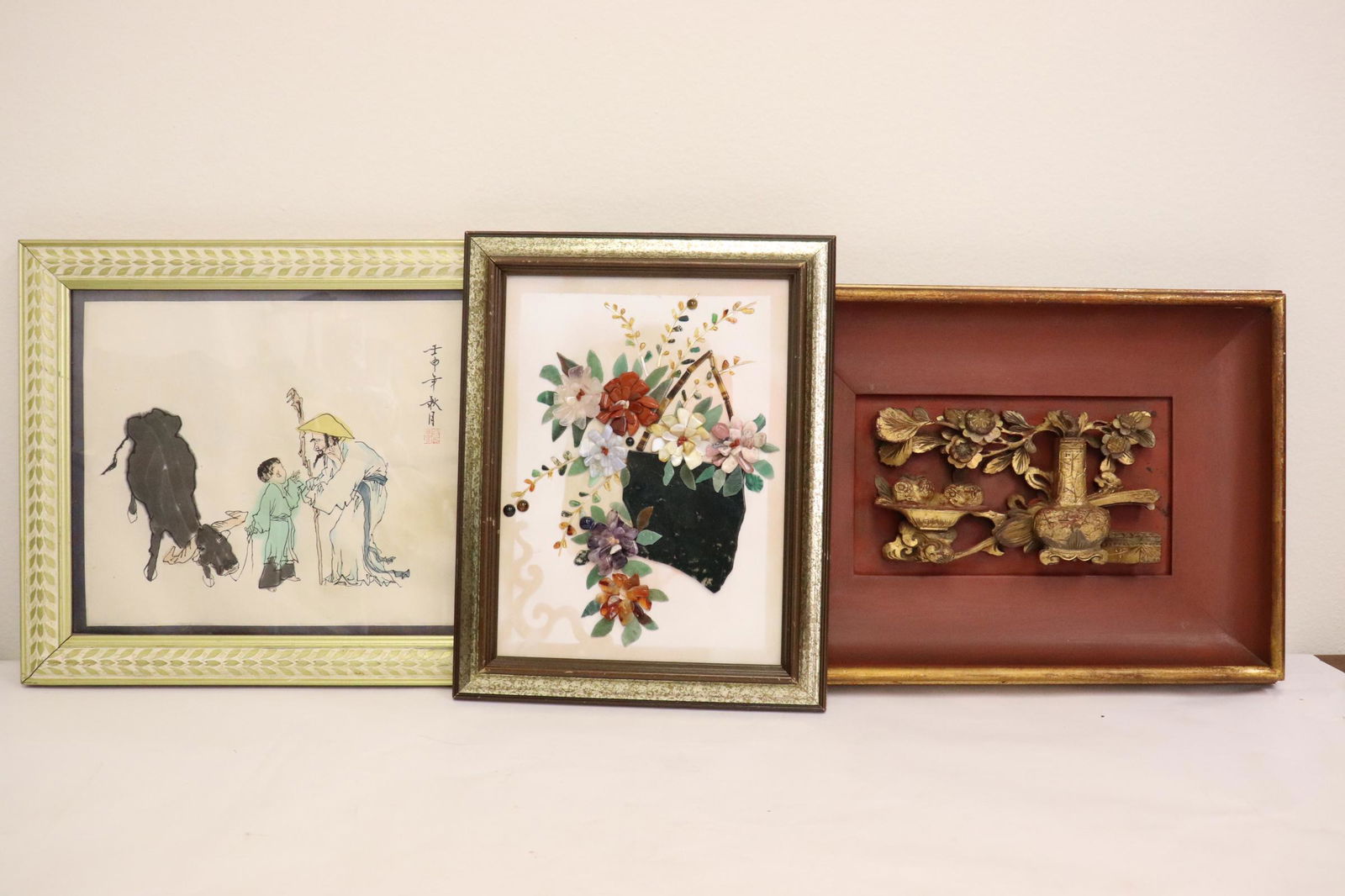 Chinese framed print, and 2 wall panels (1 of 10)