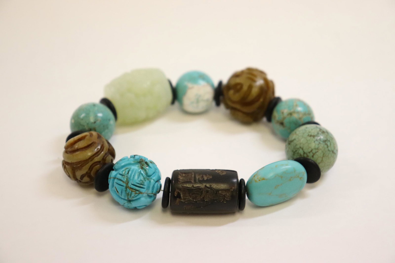 Chinese jade like & turquoise like bead bracelet (1 of 10)