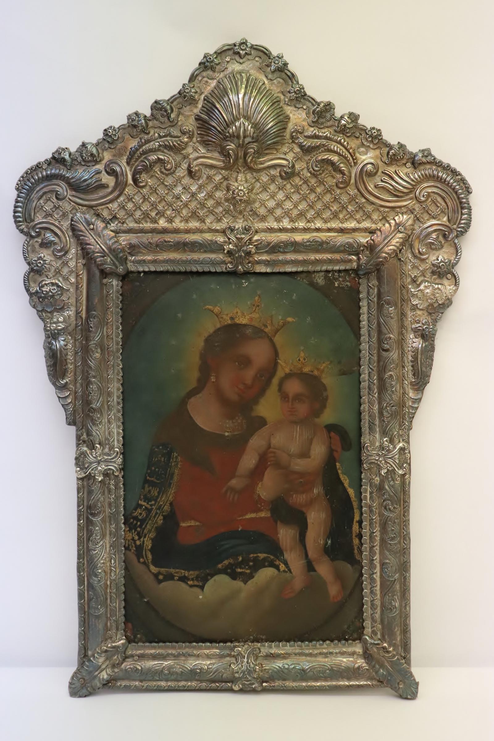 18th/19th c. oil painting on tin with silver frame (1 of 12)