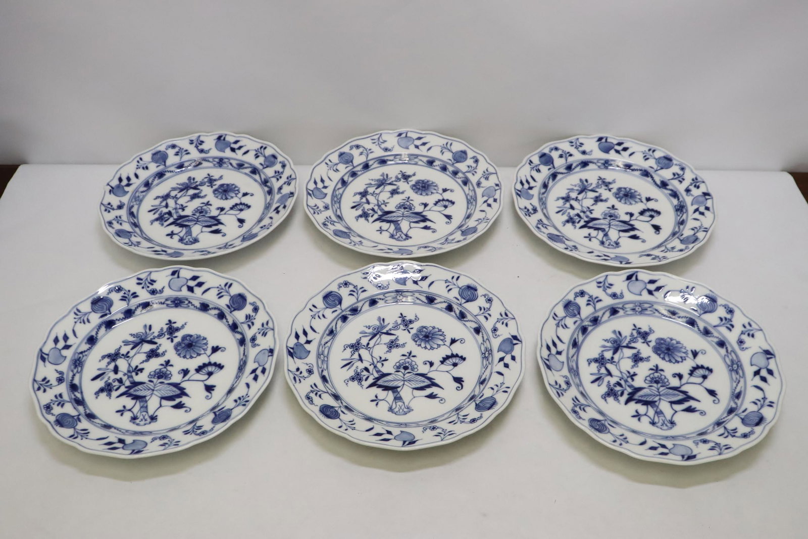 6 Meissen plates: 6 Meissen plates, one edge small chip, 1.6"Hx9.9"dia each