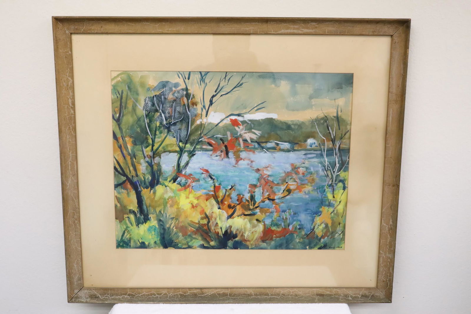 Framed watercolor by Helen Hare, dated 1948 (1 of 10)
