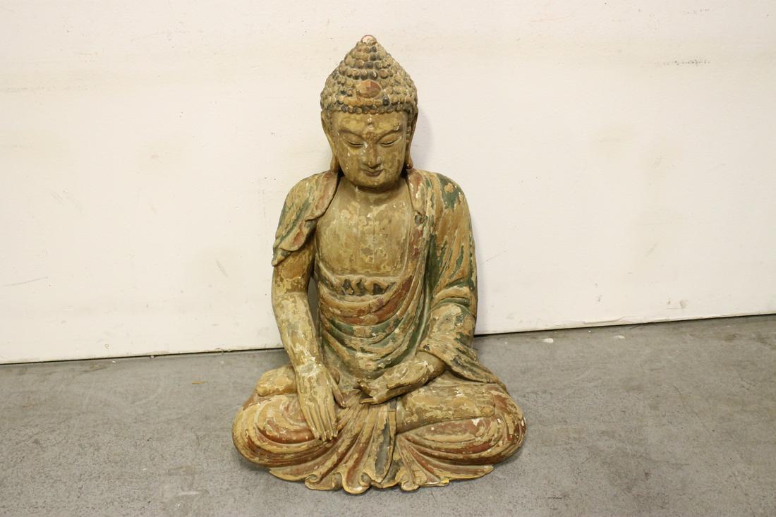 Chinese antique large wood carved deity (1 of 10)