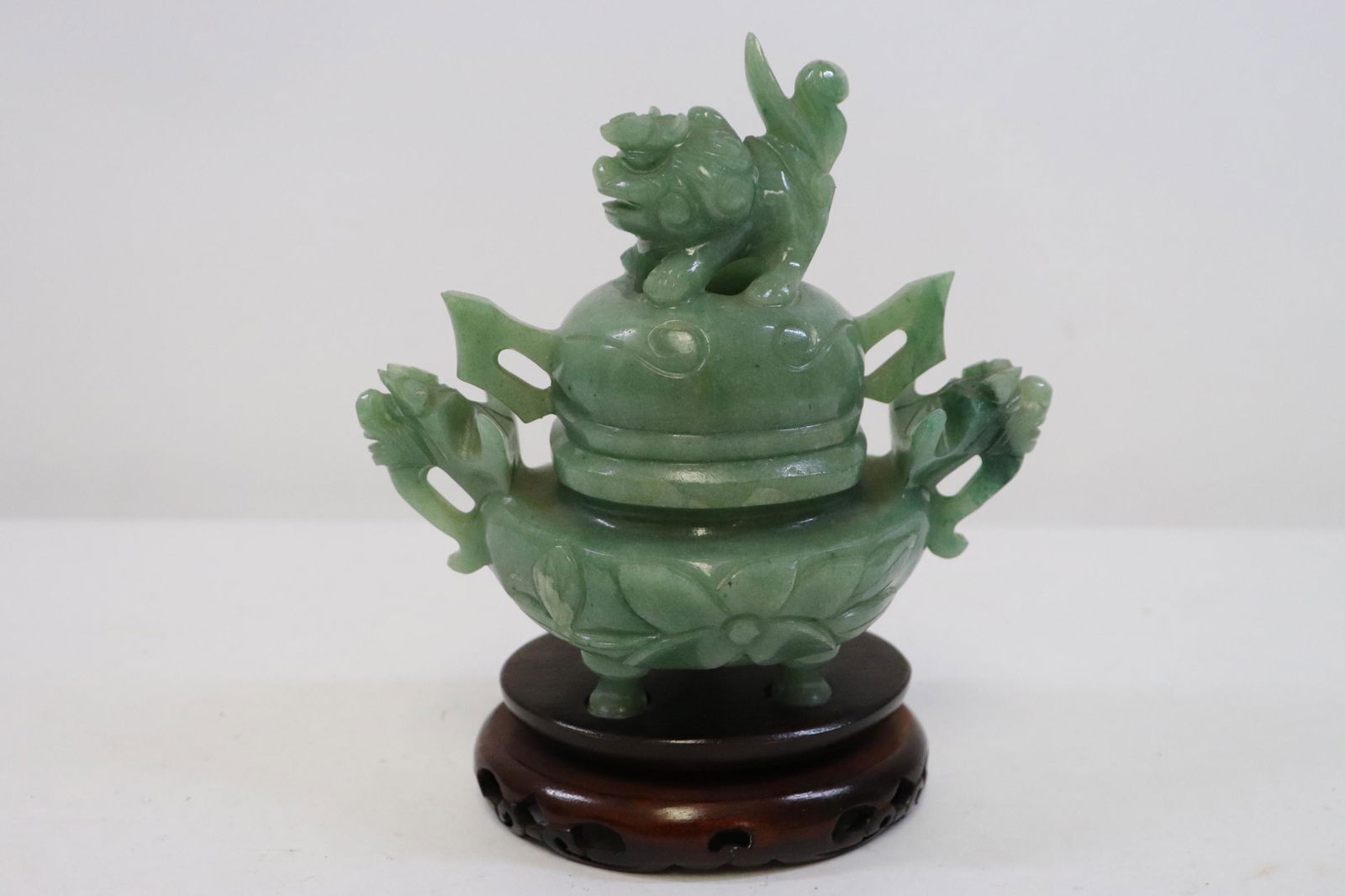 Chinese jadeite like stone carved censer (1 of 9)