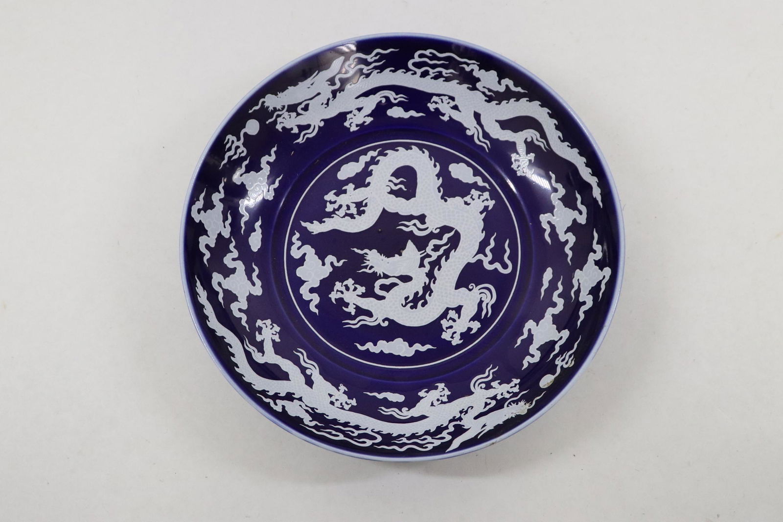 Fine white on blue porcelain plate (1 of 10)