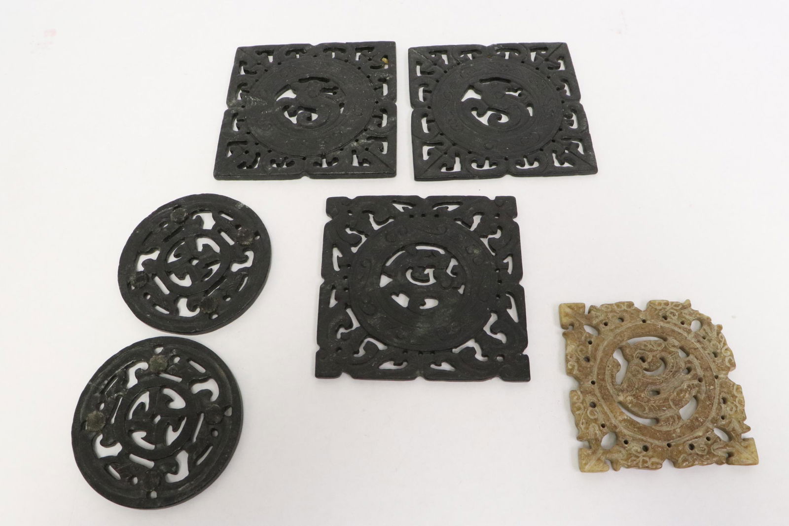 6 Chinese jade carved plaques (1 of 9)