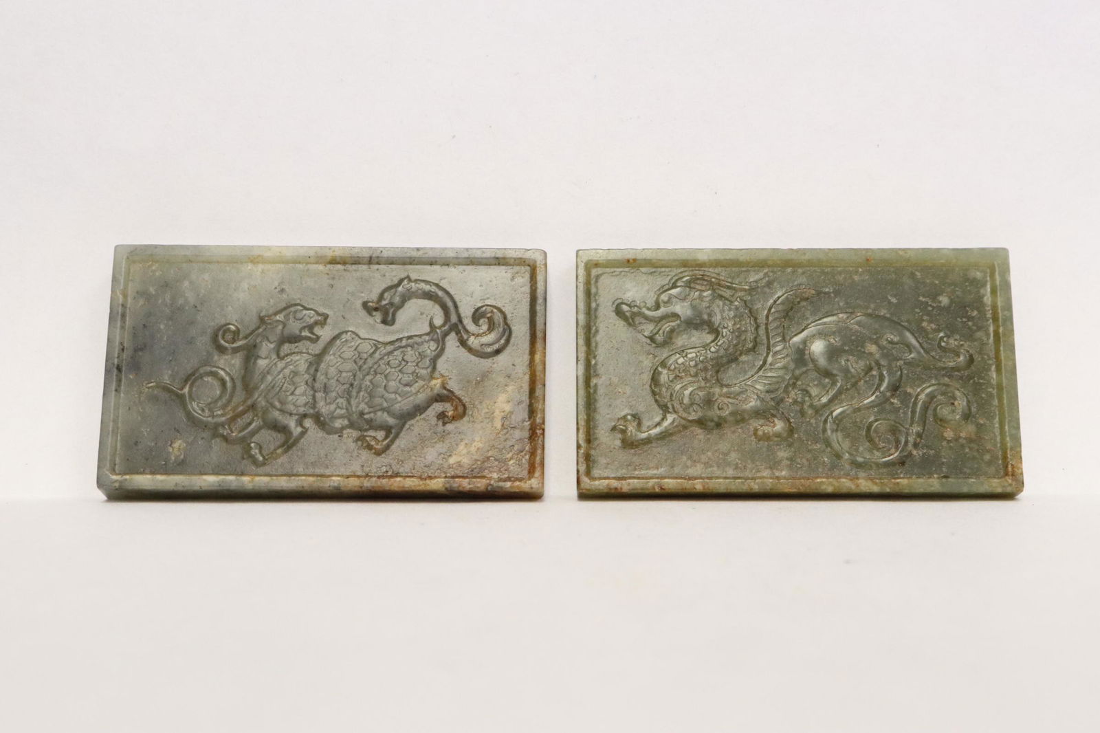 2 Chinese jade like stone carved plaques (1 of 9)