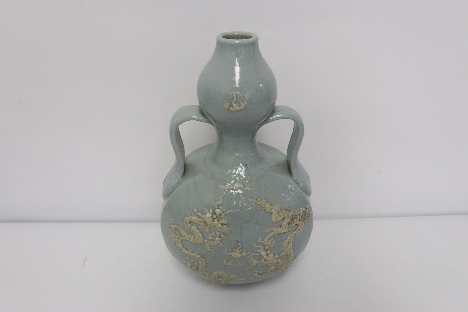 light blue porcelain handled gourd shape vase (1 of 9)
