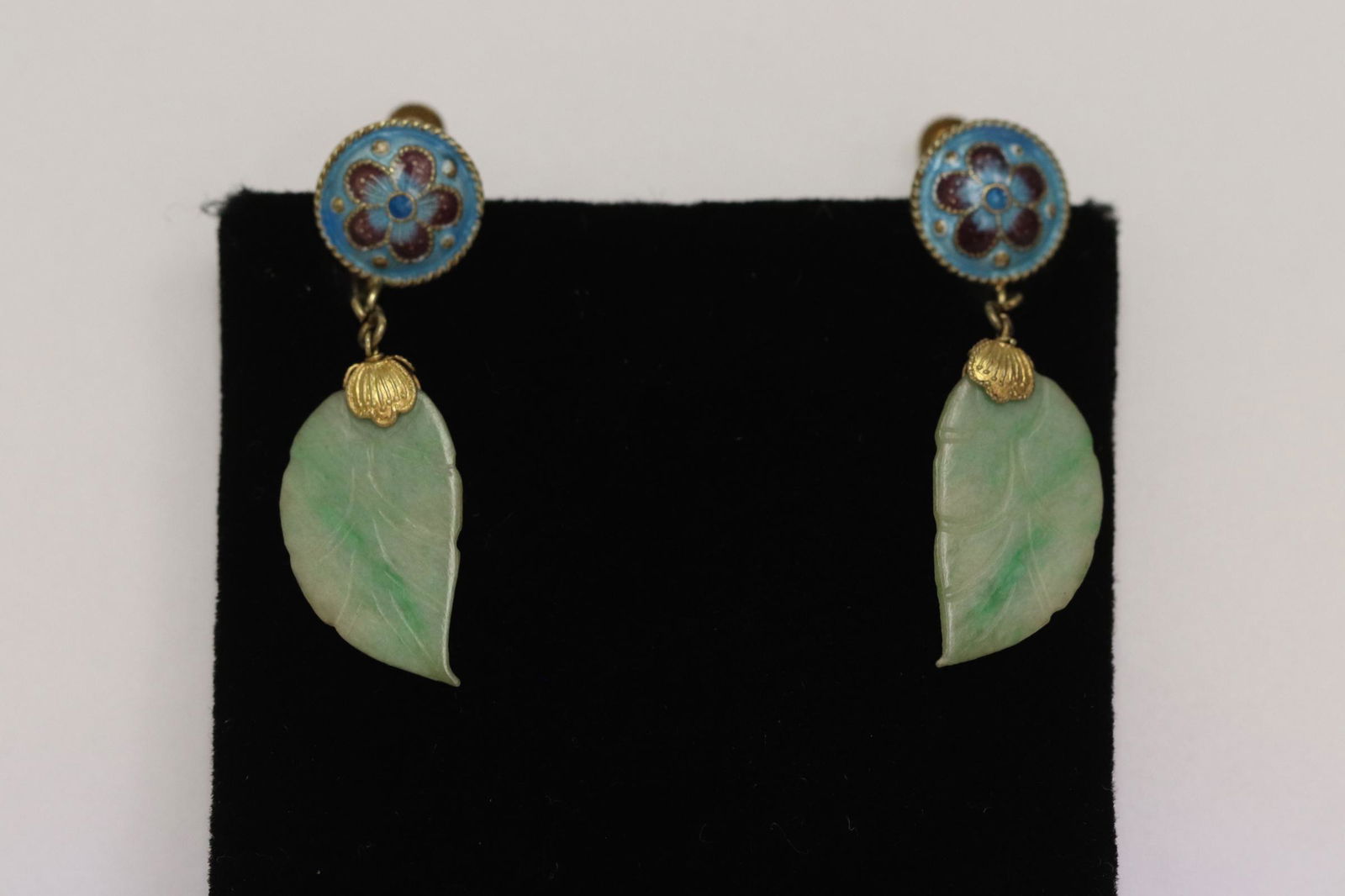 Pr Chinese antique enamel silver jadeite earrings (1 of 9)