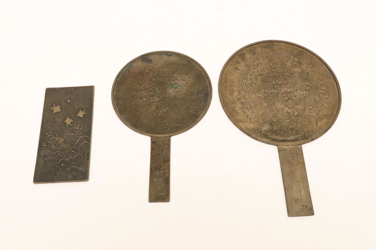 2 Japanese brass fans and a Japanese brass plaque (1 of 10)