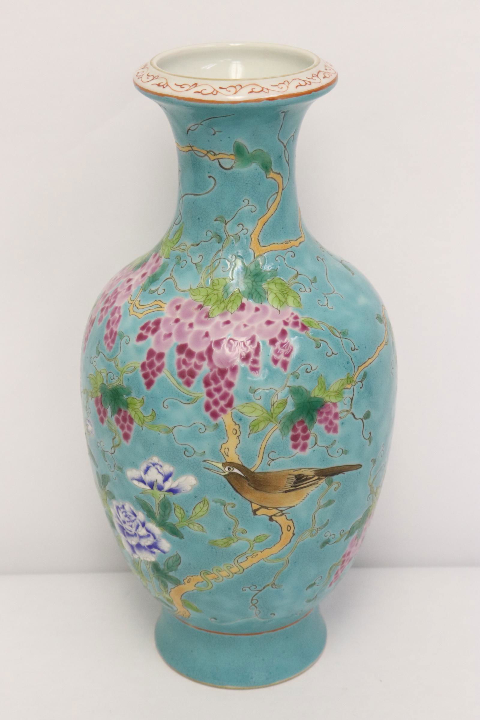 Chinese blue background famille rose vase (1 of 9)