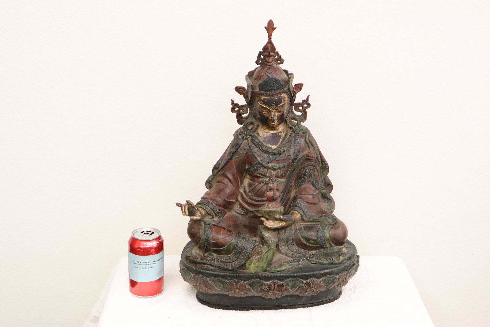 Chinese gilt and painted bronze sculpture of deity: Chinese gilt and painted bronze sculpture of deity, 20.25"H