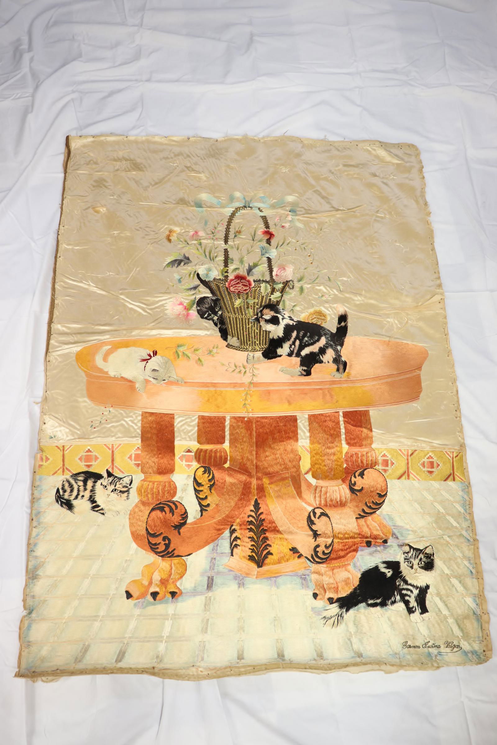 European antique large embroidery panel (1 of 13)