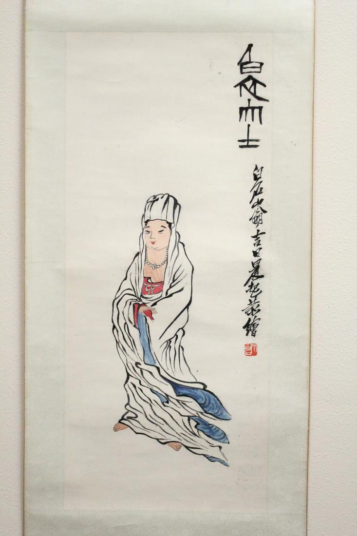 Chinese watercolor panel signed Bai Shi (1 of 10)