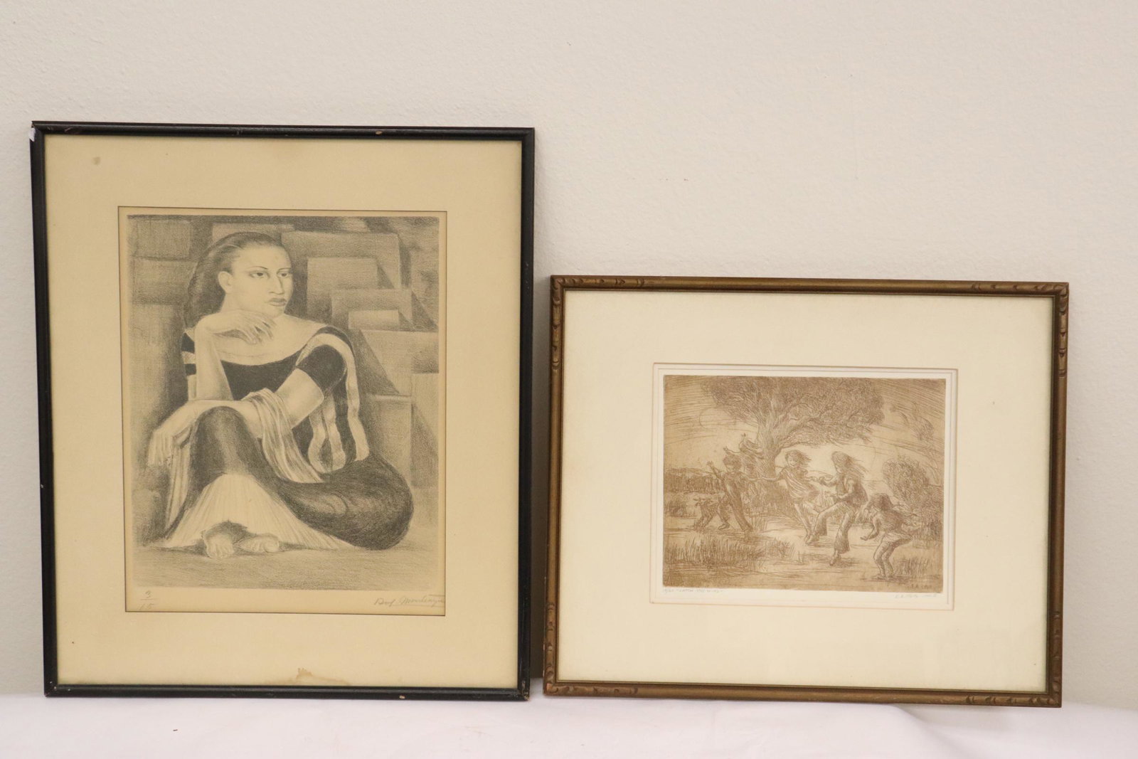 2 framed etchings, signed (1 of 9)