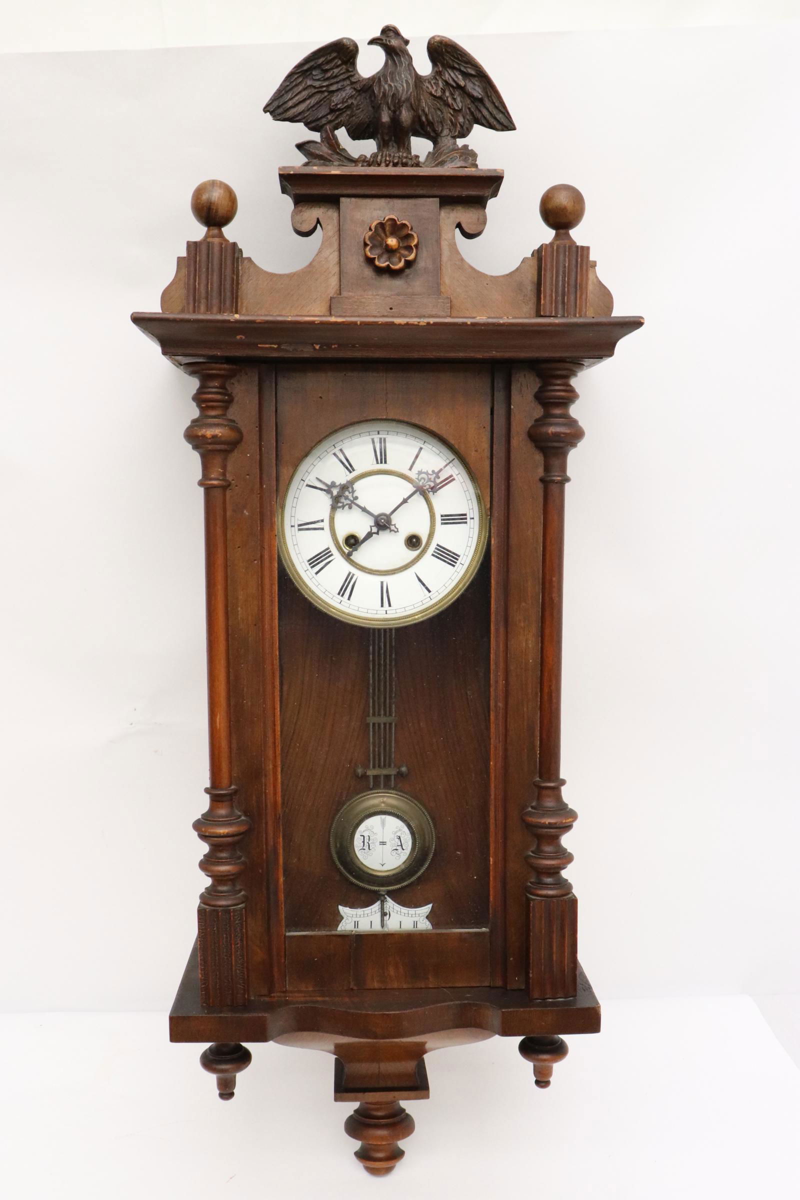Antique mahogany cased key-wind wall clock (1 of 10)