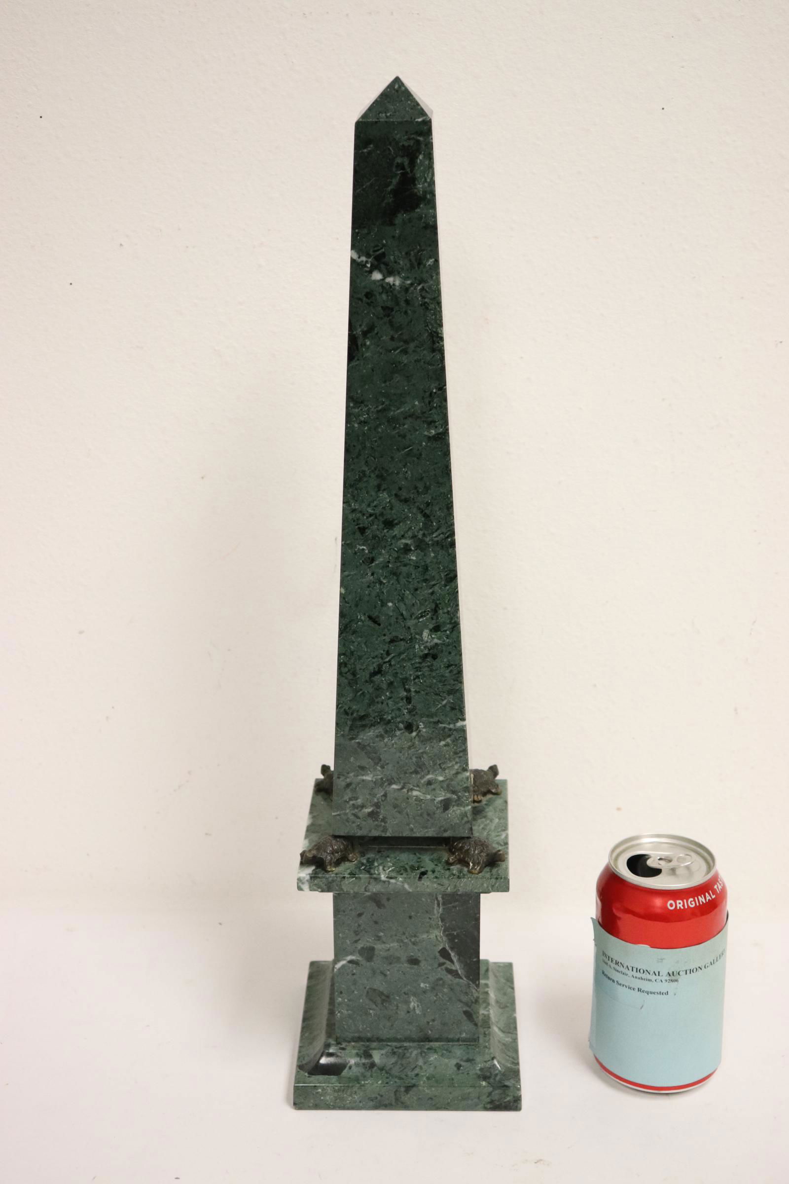 A marble obelisk: A marble obelisk, 20"Hx7.5"x7.5"
