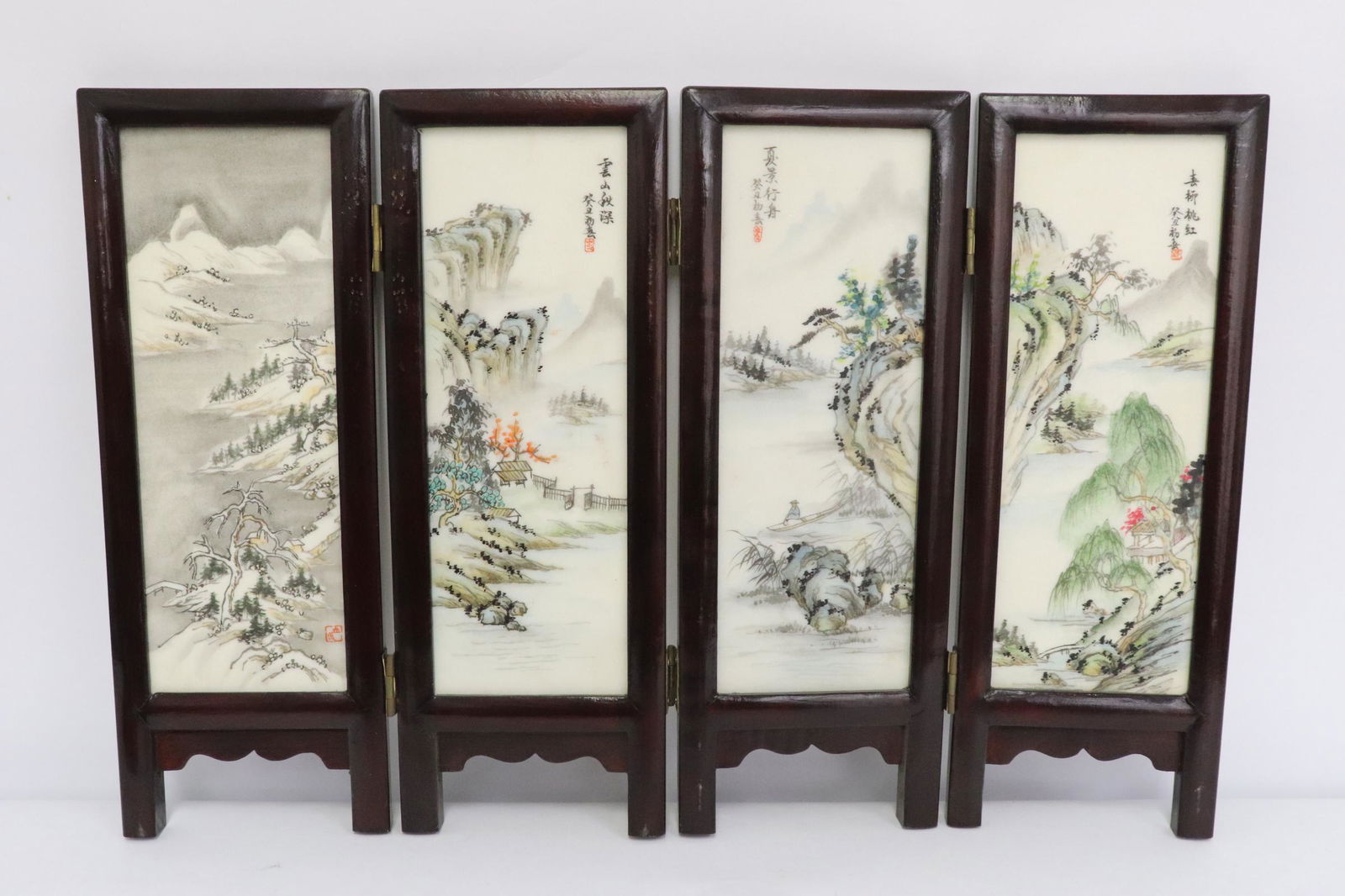 Chinese table screen w/ hand painted marble plaques (1 of 9)