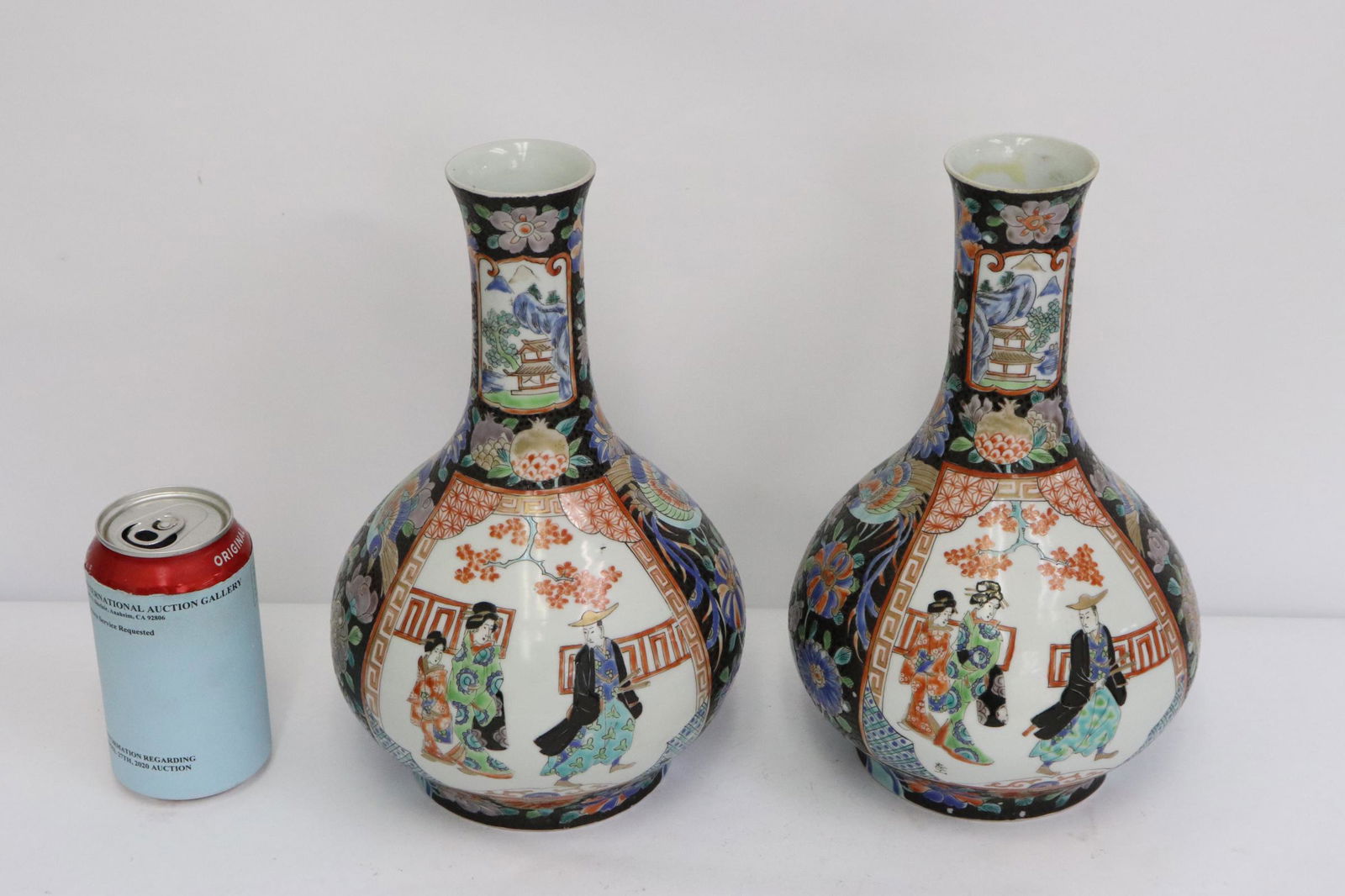 Pair Japanese antique kutani vases, signed (1 of 12)