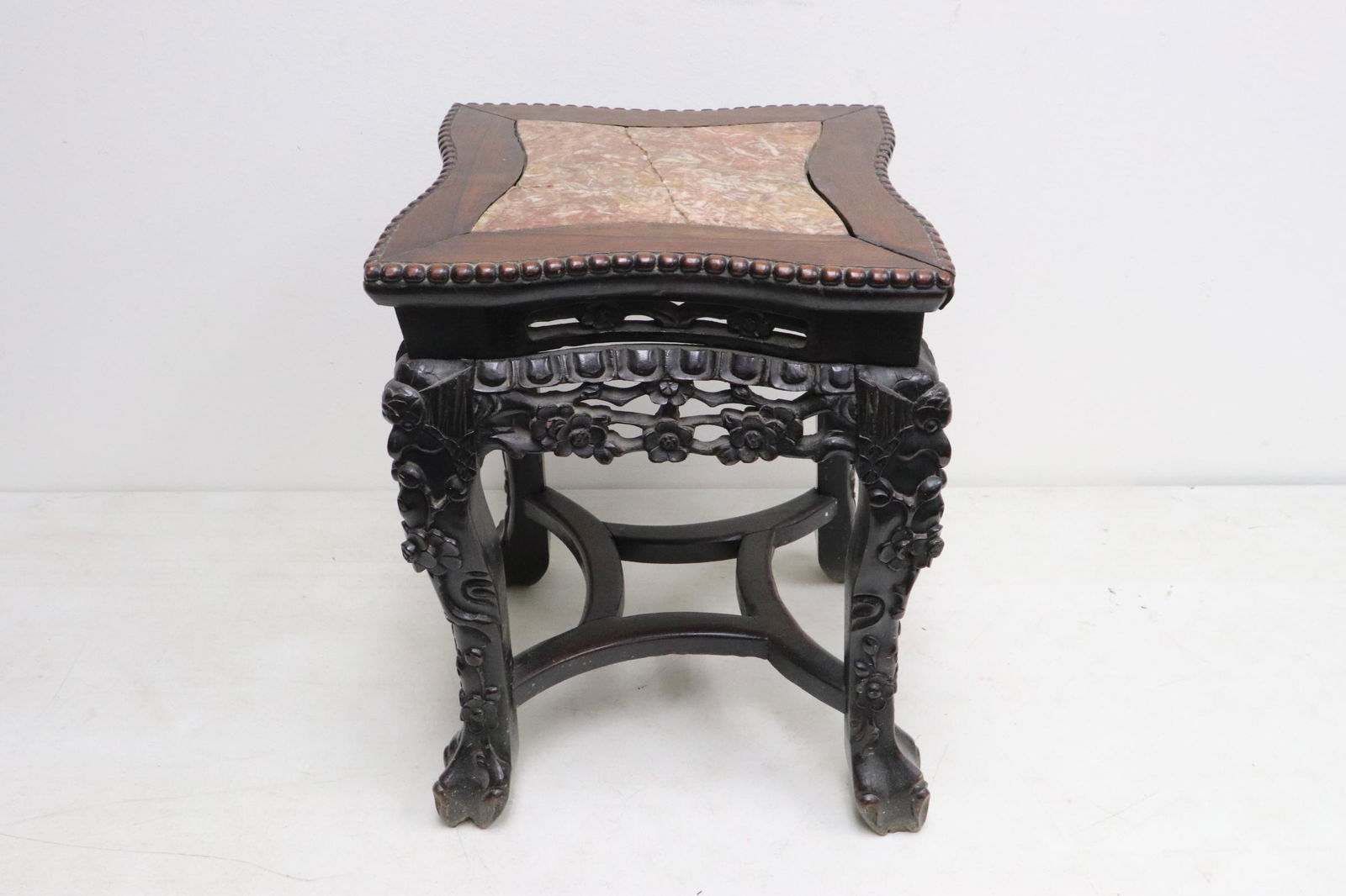 Chinese antique marble top rosewood pedestal stand (1 of 10)